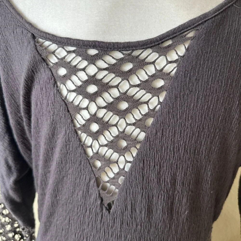 FREE PEOPLE Vintage Lace Cut Out Knit Dress Size Medium / Large Brown